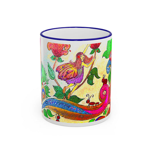 Accent Rim & Handle Mug from the Land of Wind Fairies™- Amelia's Flowers (11oz, 15oz)