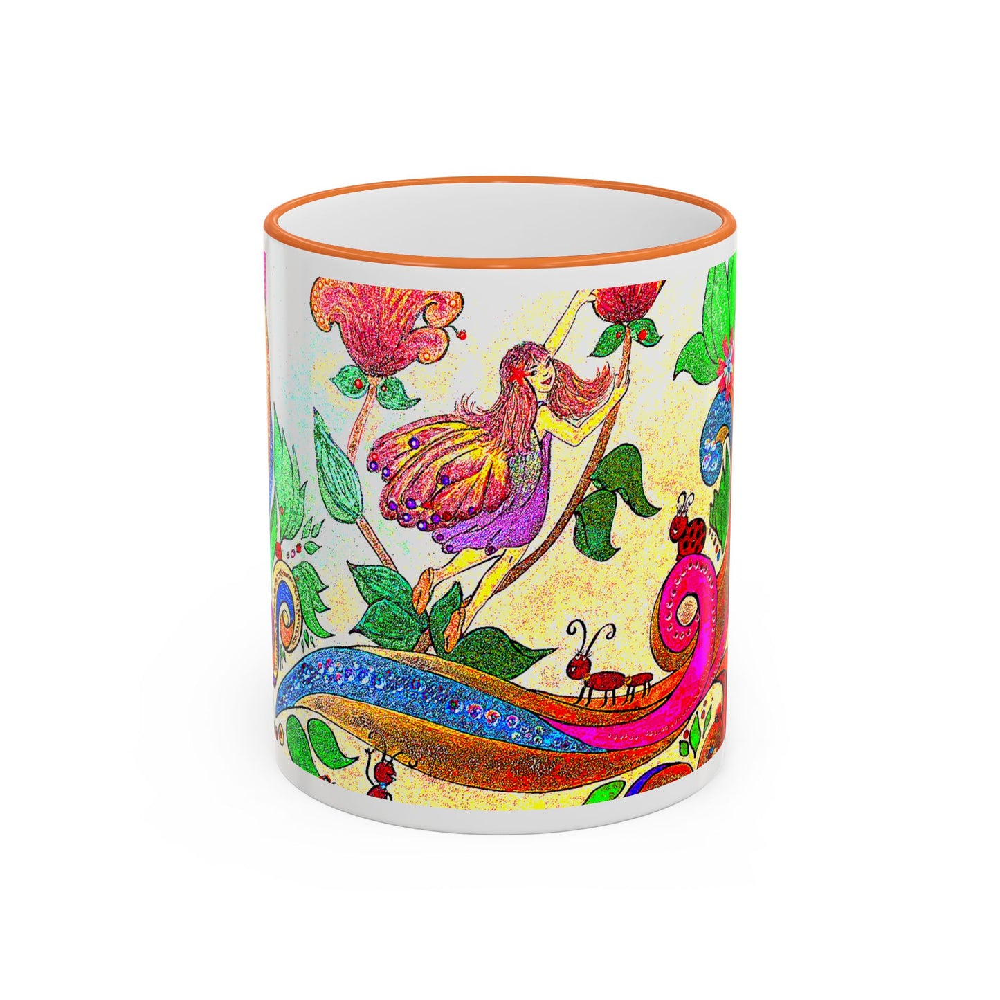 Accent Rim & Handle Mug  from the Land of Wind Fairies™- Amelia's Flowers (11oz, 15oz)