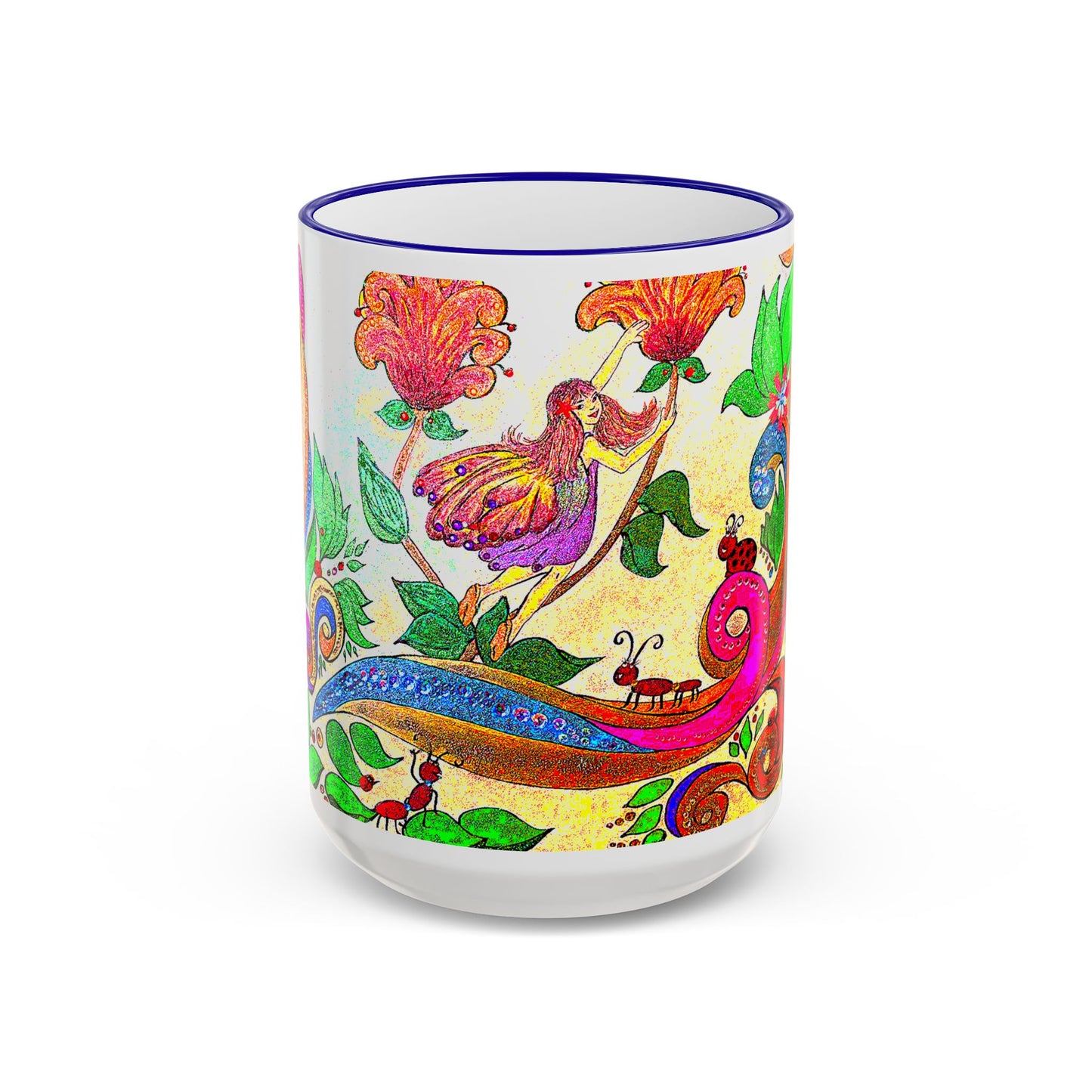 Accent Rim & Handle Mug  from the Land of Wind Fairies™- Amelia's Flowers (11oz, 15oz)