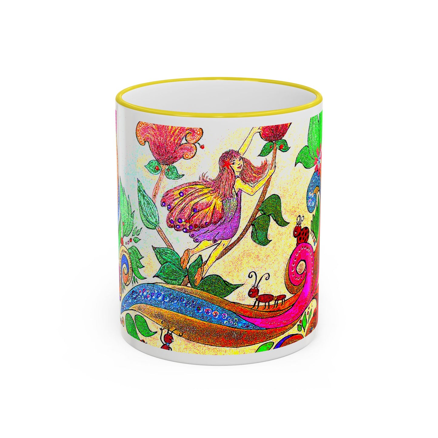 Accent Rim & Handle Mug  from the Land of Wind Fairies™- Amelia's Flowers (11oz, 15oz)