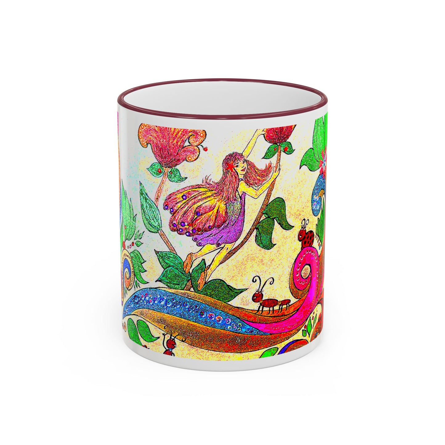 Accent Rim & Handle Mug  from the Land of Wind Fairies™- Amelia's Flowers (11oz, 15oz)